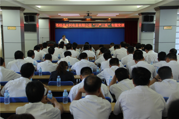 6月5日，蒼梧縣水利電業(yè)有限公司開展 “三嚴三實”專題教育黨課暨黨風(fēng)廉政教育培訓(xùn)，黨課邀請蒼梧縣人民檢察副檢察長莫孔文為